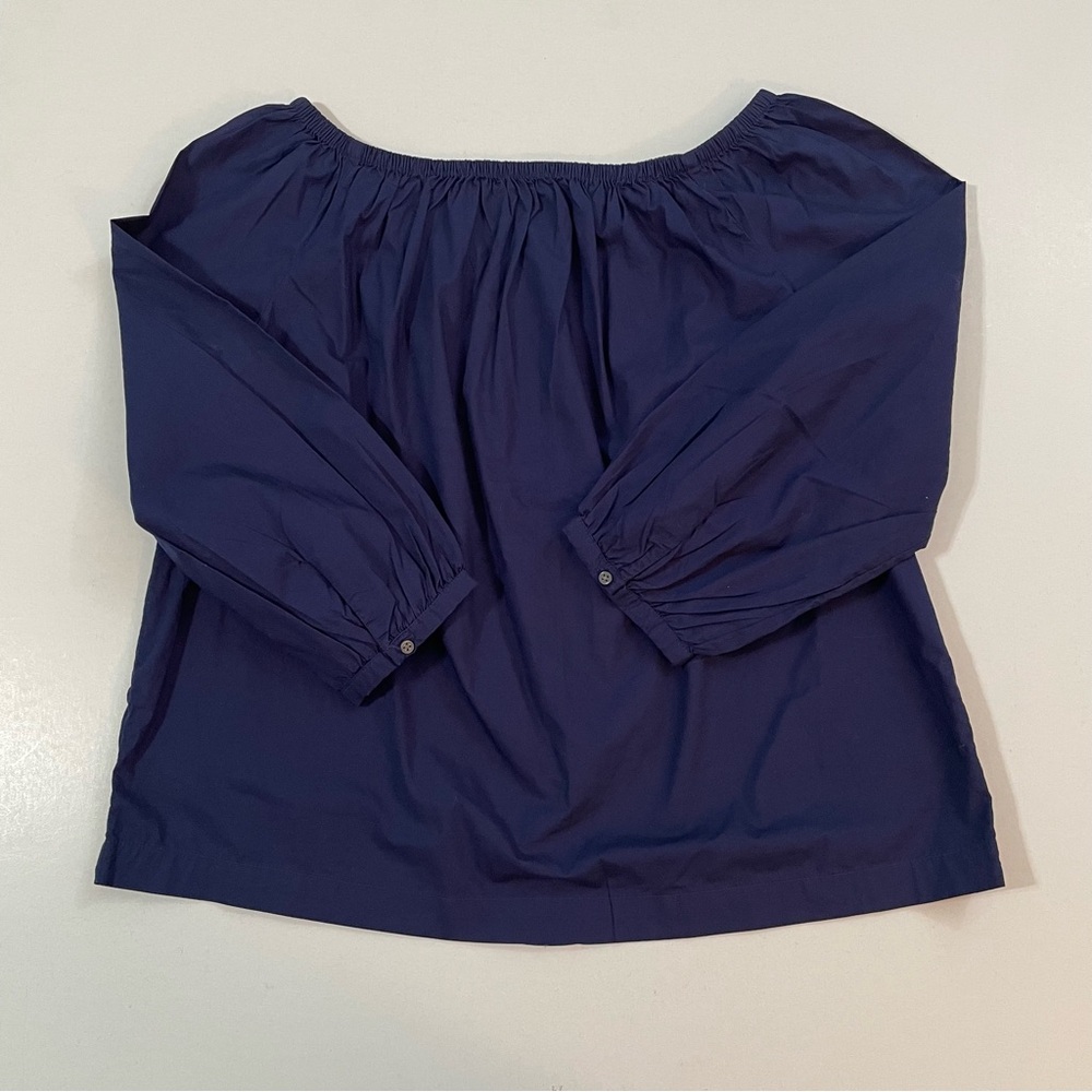 Gap Navy Blue‎ Off The Shoulder Button Back Poplin Blouse Top 577676-00-1 Small